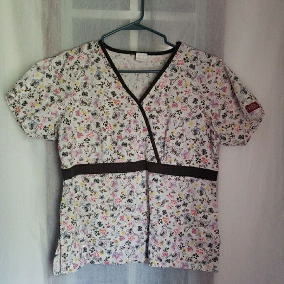 Dickies Scrub Top Flowers Bird Coquette Scrubs Medical Vet Dental Women Size UNK - Picture 1 of 9